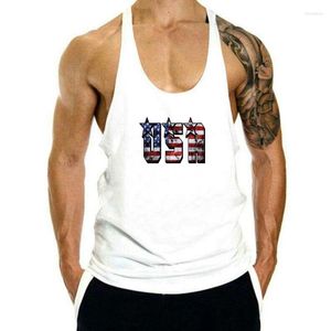 Męskie topy czołgów USA Flaga - białe top men America Tee Design męskie rękawy dla dzieci