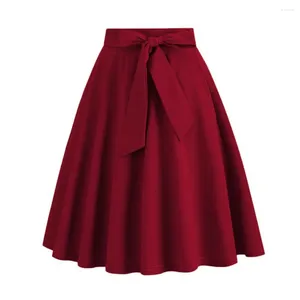 スカート女性スカートベルトタイトウエスト弓の装飾a-lineビッグスイングハイソフトフリルサマーデートパーティーミディ