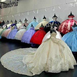 Prinsessan spaghetti rem ruffles bow boll klänning quinceanera klänning paljett applikationer spets pärla korsett vestidos de xv anos