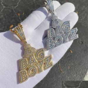 Ожерелья с подвесками Новая сумка с буквами Cz Boyz Ожерелье с подвеской Iced Out Bling 5A Кубический циркон Символ доллара Деньги Шарм Мода Хип-хоп Me Dh4Mb