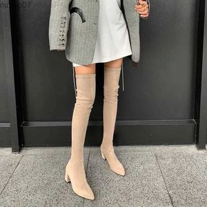 Dress Shoes Sexy High Boots Women 2022 Winter New Fashion Over The Knee Warm Botas Mujer Suede Lace Up Pumps Sock Shoes High Heels BootsL2402