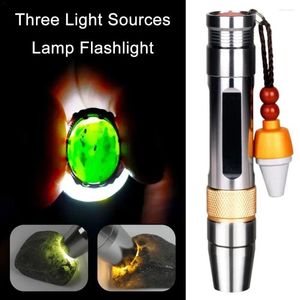 Ficklampor facklor bärbara tre ljuskällor lampa ficklampa 395 nm fackla jade inspektion ultraviolett uv identifiering ledd