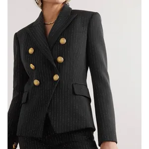 BL051ラグジュアリーKlasonbell Classylady Striped Double Breched Short BlazerまたはGold Button Slim Women Office Work Wearスーツ