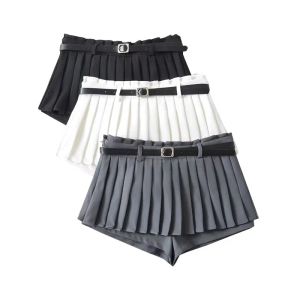 skirt S5XL Summer 2023 Sexy High Waist Pleated Short Skirt Women Black Harajuku Casual Aline Mini Skirts With Inner Shorts and Belt