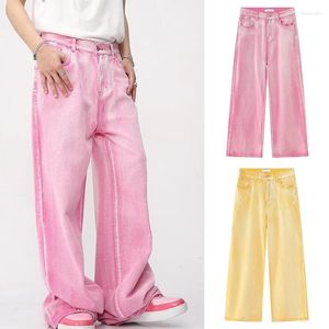 Herr jeans rosa y2k byxor för män koreansk stil streetwear brett ben lös baggy denim byxor kläder