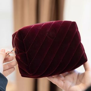 Borsa per il trucco piccola in velluto rosso Borsa per il trucco alla moda Vino rosso Nuove mini borse portafoglio classico da donna