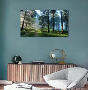Arte de parede em tela de floresta verde, decoração de parede de sala de estar, imagens grandes da natureza, arte em tela, arte contemporânea de parede, paisagem moderna, pinheiros, 20