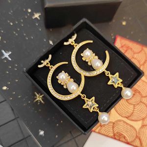 Damen-Ohrringe, Designer-Ohrstecker, hochwertige Mond-Sterne-Ohrringe, Perlen-Katzen-Ohrstecker, schöne Schmuck-Accessoires, Hochzeitsgeschenke