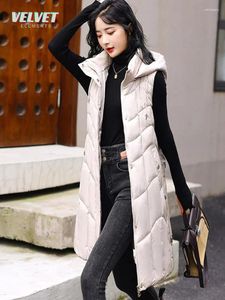 Women's Vests V&Es Winter Women Vest Jacket Down Cotton Padded Autumn Hooded Long Coat Sleeveless Female Waistcoat