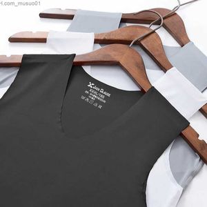 メンズタンクトップは痕跡なし夏のクールな男性ベストコットンタンクトップアンダーウェアメンズアンダーシャツ透明シャツ男性ボディシェーパーフィットネススリーブスル2402