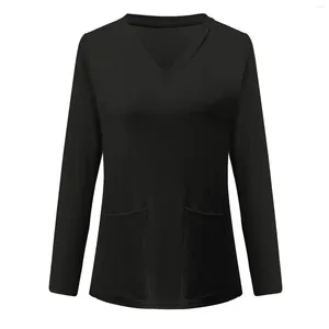 Camicette da donna T-shirt a maniche lunghe da donna Confezione con scollo a V, morbida moda, camicetta drappeggiata da lavoro, biancheria intima termica