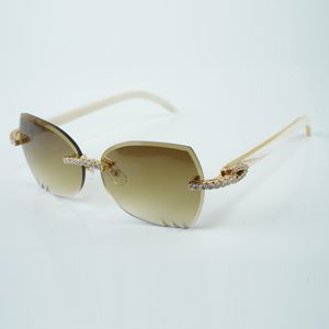 T3524017-2 lentes de corte de corte XL diamantes óculos de sol, óculos de templos de chifres de búfalo branco natural, tamanho: 18-140mm