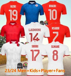 2024 Tunisia National Team Mens Soccer Jerseys 24 25SLIMANE MSAKNI HANNIBAL MAALOUL SLITI KHENISSI Home Red Away 3rd Football Shirts Manica corta uomo bambini Uniformi