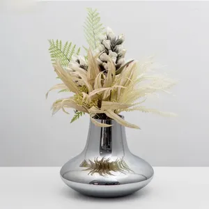 Vase Silver Glass Vase装飾装飾デスクトップフラワーアレンジメントコンテナテラリウム装飾水耕栽培