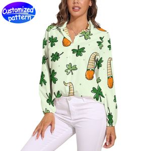 Özel Vintage Sıradan Uzun Kollu Gömlek Üst Yumuşak ve Rahat Nefes Alabası Gevşek V Yağ Moda Her Şey St Patrick's Günü Hediye Polyester 206g Açık Yeşil