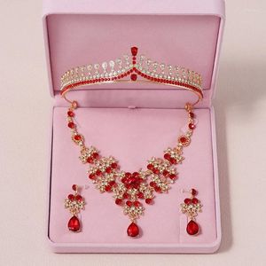 Collana Orecchini Set Temperamento classico barocco Corona colorata Accessori da sposa da sposa per le donne