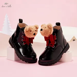 Boots Dave Bella Autumn Winter Leather Girls Shoes Soft Plush Kids Söt modebjörn Baby DB4223154