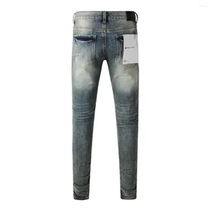 レディースパンツ2024パープルブランド高品質のジーンズ1：1ファッションスリムストリートブルーの摩擦漂白剤の白い洗浄と老化