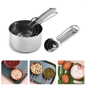 Measuring Tools 8 Pcs Cups And Spoons Stainless Steel Kitchen Baking Flour Cooking Teaspoon Coffee Sugar Scoop Silver Rose Gold