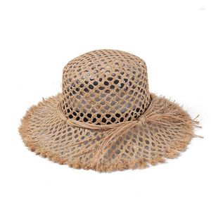 Largura chapé de balde de moda hollow out raffia st para mulheres de verão férias de praia de praia ao ar livre Sun Ladies Panamá.