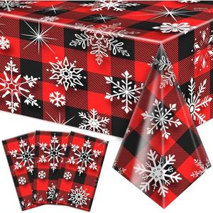 Table Cloth Three Pack White Snowflake Disposable Plastic Waterproof Rectangle Christmas Tablecloth For Party Decorations Supplies