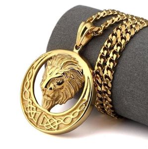 Högkvalitet smycken autentisk 18k guld lejon hänge totem gyllene manlig kvinnlig mode hiphop halsband tröja kedja a1841692794