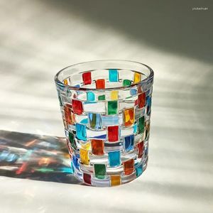 Weingläser, 280 ml/310 ml/320 ml, bunte mittelalterliche Glasbecher, Whisky, handbemalte Linien, quadratisches Kristalltrinkgeschirr, Wasser