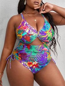 Swimwear's Swimwear Foglie arancioni vintage Stampa costumi da bagno Donne di grandi dimensioni 4xl cavo dalla cravatta anteriore bambola senza battuta