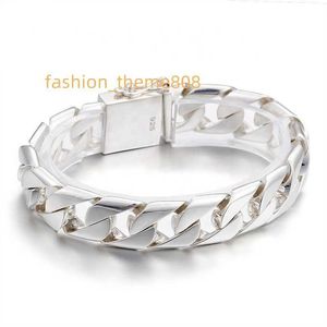 Dr. Jewelry 2022 High Quality 15MM Pure 925 Sterling Silver Plain Wide Cuban Link Miami Chain Bracelet for Men Fashion Jewelry