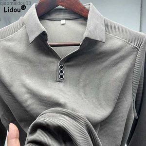 Erkek Tişörtler 2023 İş Ofisi Moda Polo-Neck Erkek Gömlek Sonbahar Kış Kış Gezgin All-Match Sold Renk Uzun Kollu T-Shirt Erkek Clothesl2404