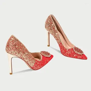 Dress Shoes 31-44 Bridal Red High Heel 2024 Pointed Rhinestone Low Pumps Bridesmaid Women Stiletto