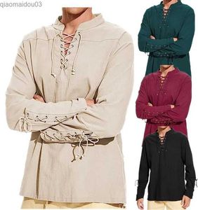 Camicie casual maschile uomini costumi medievali camicie in lino di cotone in filo a maniche lunghe arruffate in pirata camicia da cosplay pirata camicia vampiro rinasce medievale camicia rinascimentale