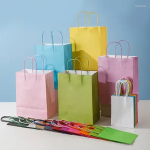 Gift Wrap 20/50pcs 12x16x6cm Mini Small Colorful Kraft Paper Bag With Handles Festival For Packaging Christmas Cookie Candy