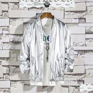 Männer Jacken Herren Shiny Gold Metallic Varsity Mäntel Männer 2023 Frühling Nachtclub Disco Dance Bomber Jacke Bühne Prom Streetwear 3XL D Dhq7E