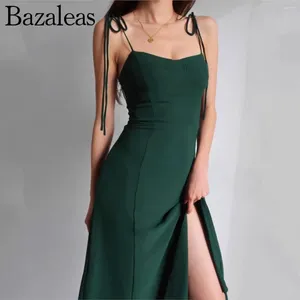 Vestidos casuais bazaleas mulheres traf loja oficial ref verão elegante sexy split retro magro tubo verde top midi vestido festa