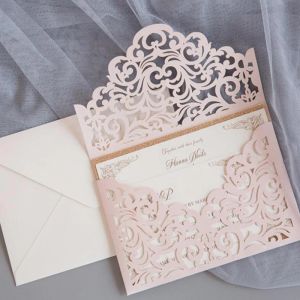 Glitter Paper Wedding Invitations Card Envelope Pocket For Quinceanera Marriage Birthday Baptism Party Decoration Supplies