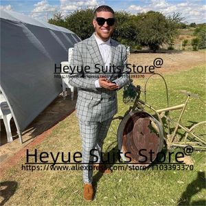 Ternos masculinos estilo britânico cinza xadrez masculino 2 peças personalizado lapela de casamento alta qualidade bonito negócio masculino blazer traje homme