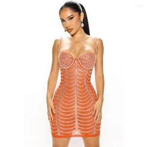 Casual Dresses Sexy Crystal Rhinestone Sheer Mesh Bodycon Dress Women Elegant Night Party Mini Clubwear Backless Birthday Vestidos