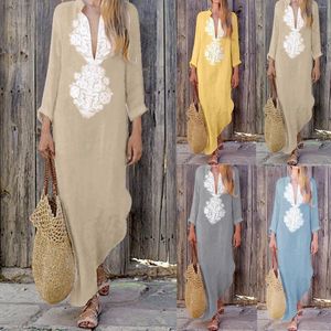 Party Dresses Spring Women's Long Dress Cotton Linen V-neck Loose Casual Fashion Female Trendy Elegant Beach Ladies Clothes 2024