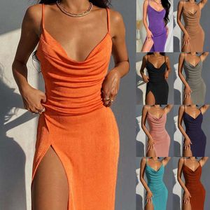 Urban Sexy Dresses Fashion Women's Clothing Spring New Style Temperament Sexy Smooth Knitted Split Suspender Dress