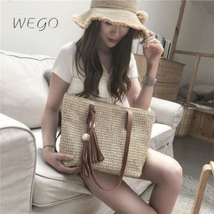 Stroh Taschen Frauen Handgemachte Gewebte Korb Tote Sommer Boho Quasten Strand Urlaub Reise Weibliche Schulter Handtaschen Cross Body230f