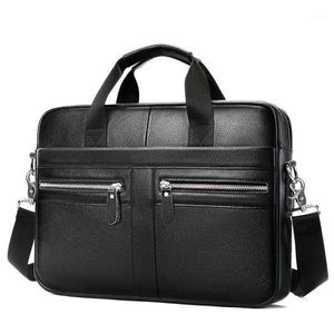 BRESCASES Business Men's Large Tote Bag äkta läder Messenger -väskor Laptop Portfölj Kontor för män 20211231L