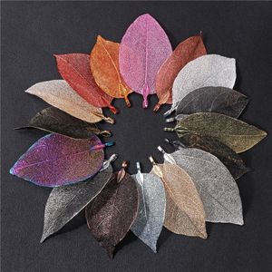 Fashion Real Leaves Long Pendant Electroplated Alloy Muticolor Leaf Charms For Bohemian Jewelry DIY Necklace Earrings 5pcslot 240222