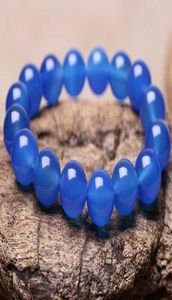 Pure Natural Blue Chalcedon Agate Armband Jade Hand snidade smycken gåvor hela4040661