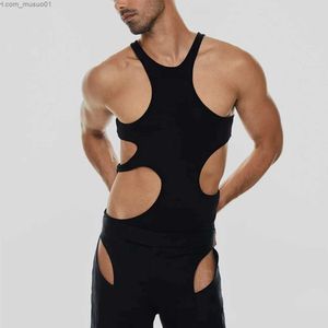 Herrtankstoppar sexiga män ihåliga tank tops ärmlös muskel fitness väst undertröja manlig smal fit sweatshirt personlighet streetwearl2402