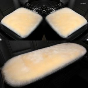 Capas de assento de carro inverno capa quente conjuntos fofos para mulheres tapete traseiro longo almofada de cadeira de pele de lã de pelúcia