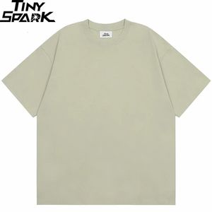 Verão masculino simples camiseta streetwear 100 algodão t camisa cor sólida harajuku casual tshirt solto manga curta topos t preto 240223