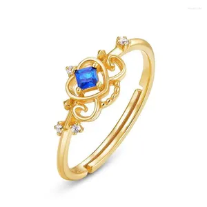 Pierścienie klastra Naturalny pierścień spinelowy s925 srebrny srebrny 9K Gold Stated White Zircon Blue Crown Women Kamień Gemon Prezenty biżuterii