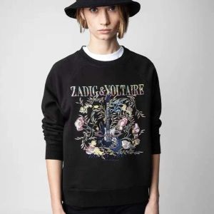 24AW Zadig Voltaire Designer Pullover Sweatshirt Loose Fashion Classic Hot Letter Cotton Embroidery Round Neck Women Casual Versatile Hooded Sweater Trend Tops ZV