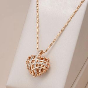 Pendant Necklaces Kinel Unique Hollow Heart Necklace For Women Natural Zircon With 585 Rose Gold Color Modern Party Wedding Daily Jewelry